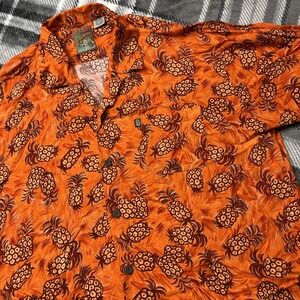 Pineapple Connection Shirt Men L Hawaiian Orange Pineapple AOP 100% Rayon VTG